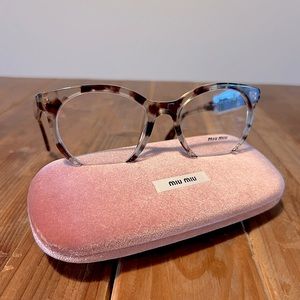 MIU MIU tortoise frames with cutoff rimless bottom